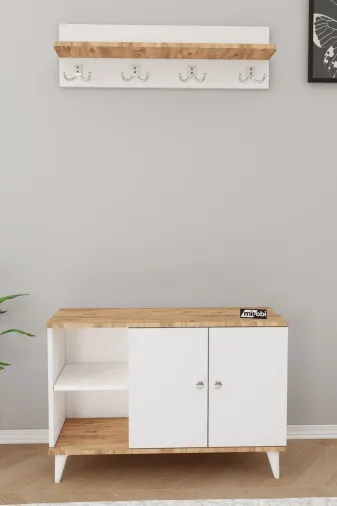 Mirobi Mrb-Zdr-AykVst-Dlb Zedra Vestiyer Ayakkabılık Portmanto Ve Duvar Askısı Beyaz - Atlantik Çam