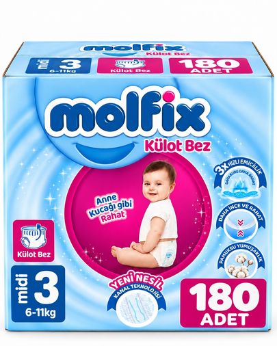 Molfix Külot Bebek Bezi 3 Beden 6-11 KG Midi 180 Adet Aylık Fırsat Pk