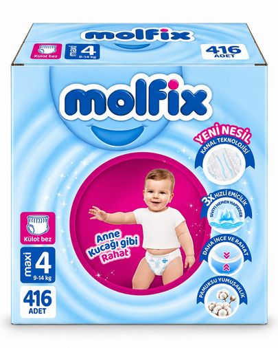 Molfix Külot Bebek Bezi 4 Beden 9-14 KG Maxi 416 Adet Dev Ekonomik Fırsat Pk