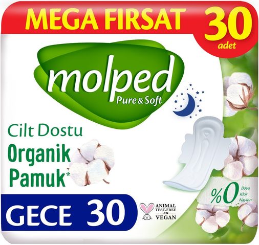 Molped Pure&Soft Hijyenik Ped Gece 30 Adet Mega Pk