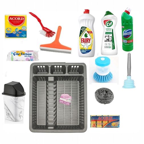 Mor Kayısı jTIoQpqhXA 13 Parça Komple Mutfak Ve Hijyen Seti - Tezgah Üstü Bulaşıklık, Çöp Kovası, Fairy, Cif, Domestos, Acord