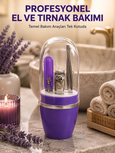 motto ticaret 131498371 Mey İthalat Çok Amaçlı Mor Manikür Bakım Seti Kompakt Bakım Çantası