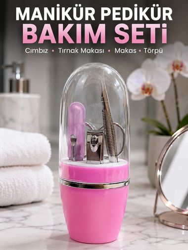 motto ticaret 131498415 Mey İthalat Pembe Tırnak Bakım Seti Cımbız Makas Tırnak Makası Ve Törpü İçeren Kit
