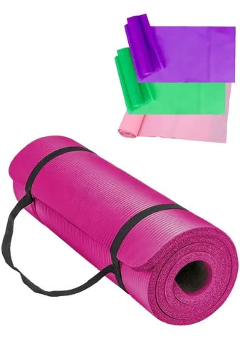 MultiFlexPro FJ9 15 Mm Taşıma Askılı Pilates Minderi 1.5 Cm Pilates Minderi Mati + 3 Lü Direnç Pilates Bandı Lastiği