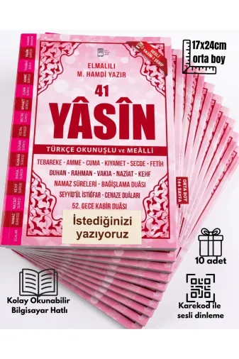 MyReal hczysn027 Özel İsimli 10 Adet Yasin-I Şerif Geniş İçerik Pembe 17X24Cm Orta Boy Karekodlu