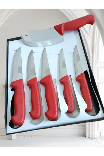 MZK BIÇAK mk200 El Yapımı Dövme 5Li Bıçak Seti Soğan Börek Satırı Hediyeli