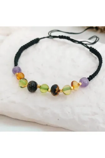 Natural Ambers Ametistyesilmb Çocuk Makrome Kehribar Ve Ametist Bileklik
