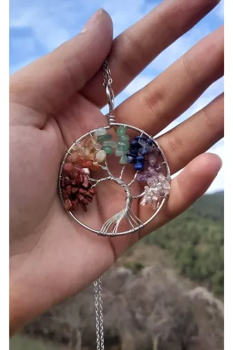 Nemf Collection ÇAKRKLY1 Çakra Hayat Ağacı Doğal Taş Kolye Ucu