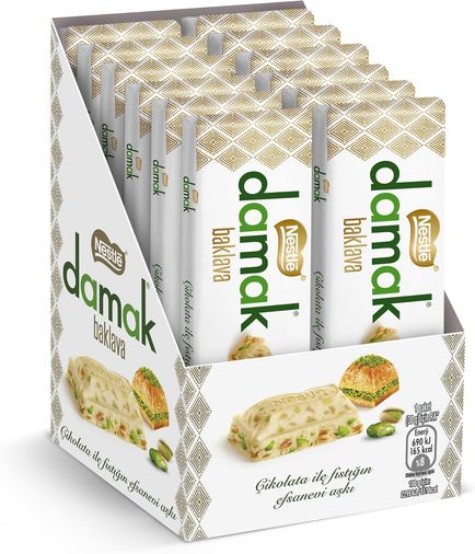 Nestle 5536698 Nestlé Damak Antep Fıstıklı Ve Baklavalı Beyaz Çikolata, Baton, 12 Adet X 30Gr