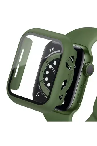 Newface Apple Watch 45mm Camlı Kasa Ekran Koruyucu - Koyu Yeşil