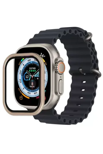 Newface Apple Watch Ultra 49mm Alüminyum Kasa Cam Ekran Koruyucu - Gold