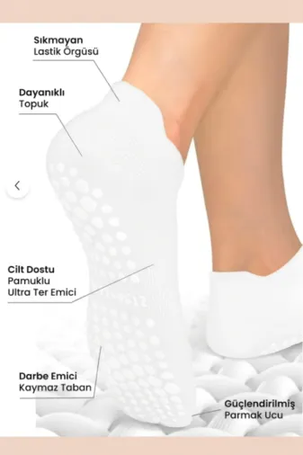 NF ND ENEFENDİ yoga-01 Kaydırmaz Tabanlı Unisex Beyaz Yoga, Pilates Ve Tavaf Çorabı | Konforlu Nefes Alan Spor Patik Çorap