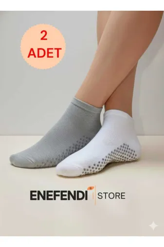 NF ND ENEFENDİ YOGAEKO 2 Çift Kaydırmaz Unisex Yoga, Pilates, Tavaf Çorabı | Spor Patik Çorap Beyaz|Gri 36-40