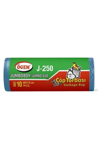 Ögem RT-RYL-HMR10890 J-250 Jumbo Boy Çöp Torbası 80 X 110 Cm 10 Lu Rulo X 1 Paket = 10 Adet (Mavi)