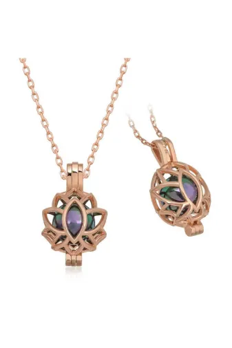 Oniks TYCE6FA14D8D7B1100 Nidam Butik Gümüş Rose Kafesli Lotus Kolye