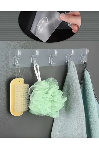 Online Kapında Mutfak-00203 Yapışkanlı Güçlü Şeffaf 5 Li Askılık Kapı Arkası Mutfak Duvar Banyo Düzenleyici Askı