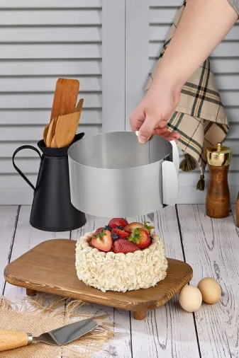Online Kapında Mutfak-00340 Kek Ve Pasta Paslanmaz Yuvarlak Kelepçeli Ayarlanabilir Kek Kalıbı Çember