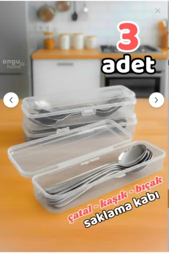 Online Kapında Mutfak-0456 3 Adet Çok Amaçlı Kutu Saklama Kabı Çatal Kaşık Bıçak Taşıma Kabı Düzenleyici