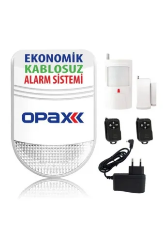 OPAX EMBA02316 Bgr-06 Ekonomik Kablosuz Alarm Sistemi (Siren+Pır+Manyetik Kontak+2 Adet Kumanda+Adaptör)