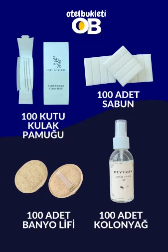 otel bukleti obotelbukletset5 Otel Tipi Etiketli Kolonya + Sabun + Banyo Lifi + Kulak Pamuğu 400 Adet Seyahat Boy Set