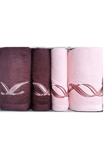 Özdilek 4 Parça Best Hamam Seti, Banyo Havlu Takımı Pink Wave Bordo Pembe