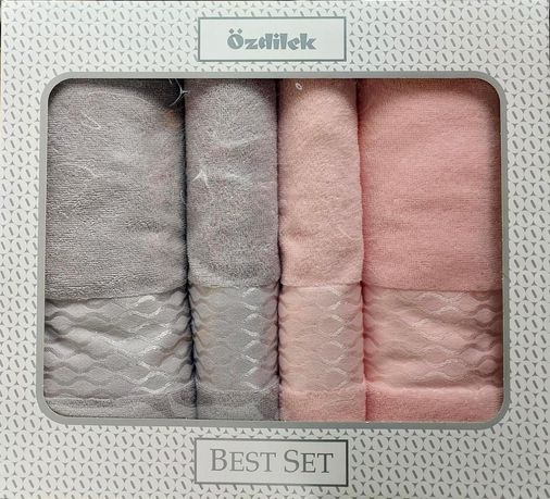 Özdilek 4 Parça Best Set -Elissa Gri Pudra- Hamam Seti, Havlu Seti