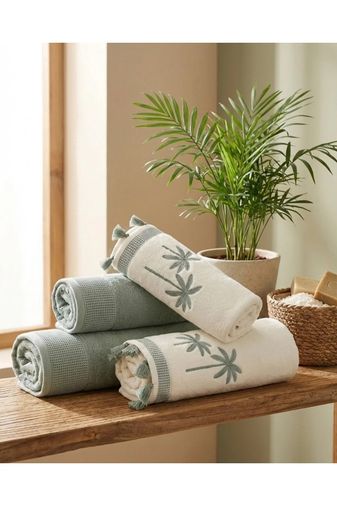 Özdilek Best Hamam Seti, Banyo Havlu Takımı (Büyük Boy)-Palma Yeşil Krem