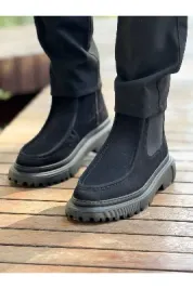Pabucmarketi Fermuarlı Erkek Düz Bot Siyah Süet