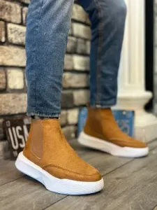 Pabucmarketi Lastikli Erkek Spor Bot TABA SÜET (BEYAZ TABAN)