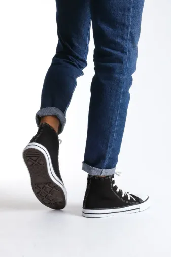 Pabucmarketi Siyah Keten Bağcıklı Erkek Hi Sneaker