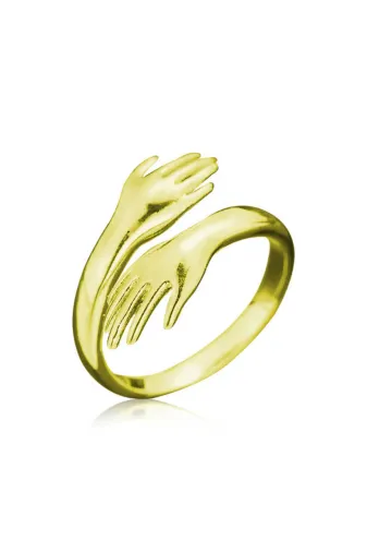 Pazarcan G-LR1230354 Gümüş Gold Sarılan Eller Yüzük