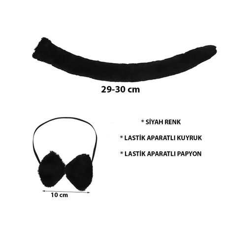 Peluş Siyah Renk Kuyruk Ve Papyon Yetişkin Çocuk Uyumlu