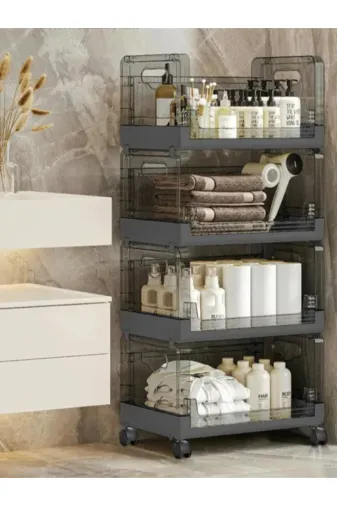 Perağ FH-28699 Banyo Mutfak Organizer Raf 4 Katlı Antrasit