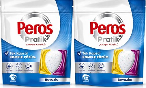 Peros Pratik Matik Çamaşır Deterjanı Kapsülü - Tableti 100 Adet Beyazlar (Avantaj Pk)