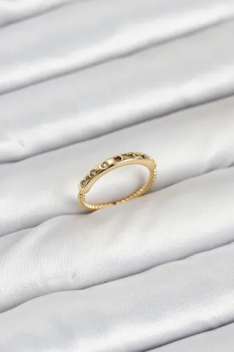 Pirinç Gold Renk Renkli Zirkon Taşlı Kadın Yüzük TJ-BYK3884