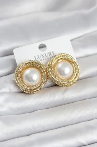 Pirinç Gold Renk Sarmal Model İncili Kadın Küpe TJ-BKP11778