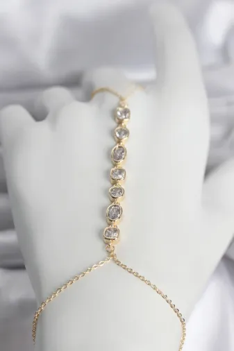 Pirinç Gold Renk Sıralı Zirkon Taşlı Kadın Şahmeran TJ-SN757