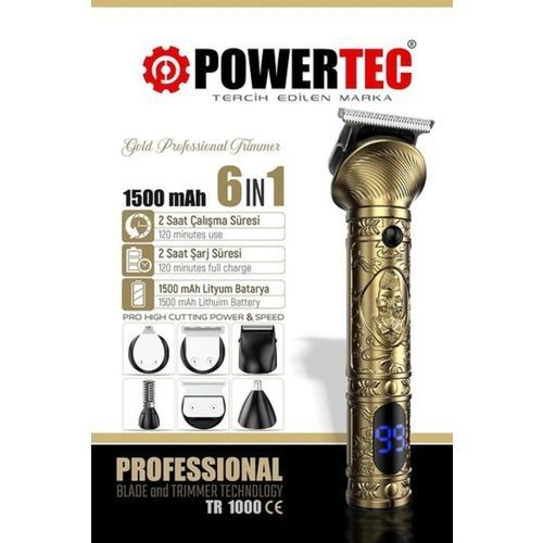 Powertec TR-1000- Tr-1000 Tıraş Makinesi 6In1 Saç Sakal Vücut Kulak Burun Erkek Bakım Kiti