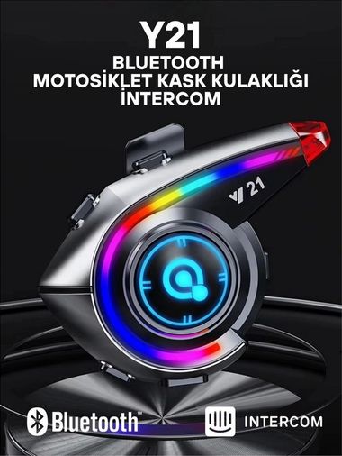 PRATİKOBA 55EM-EM-Y21 Y21 Rgb Işık Efektli Intercom Bluetooth Motosiklet Kask Kulaklığı Intercom Kulaklık