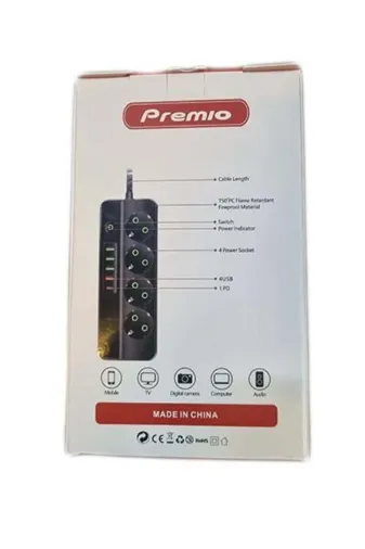Premio PR-0134S 4 Lü Temassız 4 Usb' Li 1 Typ-C Girişli Grup Priz Siyah Renk 2 Metre