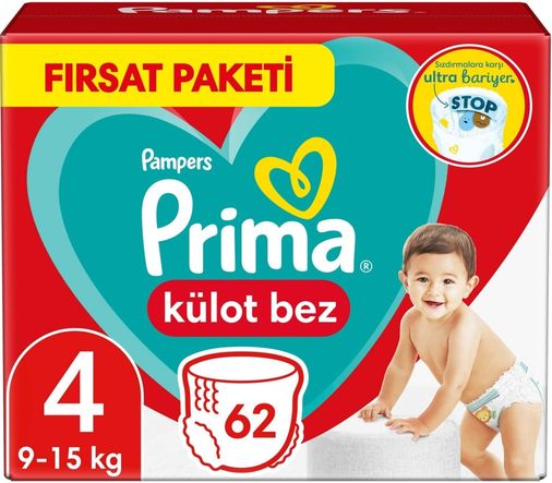 Prima Külot Bebek Bezi 4 Beden 9-15 KG Maxi 62 Adet Fırsat Pk