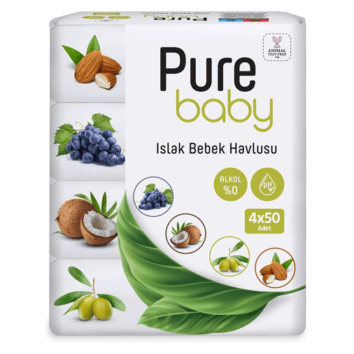 pure wipes HGFH100UHJK Pure Baby Bebek Islak Mendil 4X50 Adet