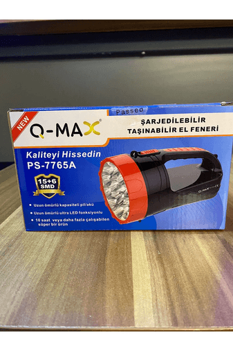 Q-Max Şarjlı Projektör Led El Feneri Yan Aydınlatmalı Uzun Menzil Kamp Bekçi Fener Ps-7765A