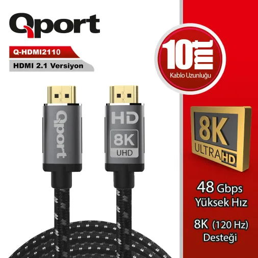 Qport Q-HDMI2110 8K Altın Uçlu HDMI Kablo 10m