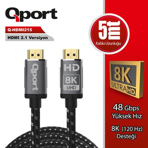 Qport Q-HDMI215 HDMI 2.1 8K Altın Uçlu Kablo 5 m