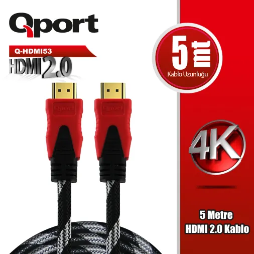 Qport Q-HDMI53 HDMI 2.0 Altın Uçlu 5 Metre Kablo