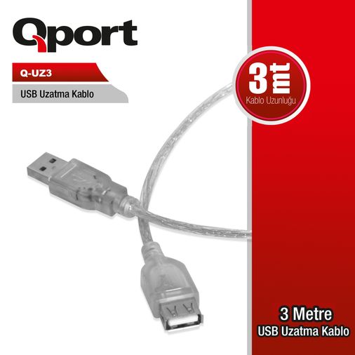 Qport Q-UZ3 USB Uzatma Kablosu 3 m