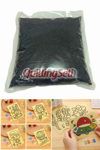 quilling 1KG-Siyah-Kum 1Kg Siyah Renk Kum Boyama Kumu, Aktivite Kumu, Oyun Kumu, Dekoratif Renkli Kum 1000Gr
