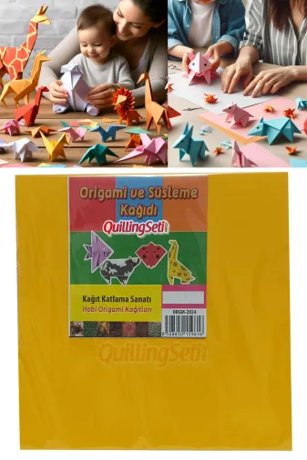 quilling ORG-50lu-SadeRenkli-20cm-Cift Origami Kağıdı, 50 Adet Çift Taraflı Karışık Renkli Origami - 50 Adetli 20 Cm X 20 Cm Set