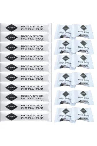 Rioba 86962364100100 Stick İyotlu Sofra Tuzu 1,50 Gram + Tek Sargı Küp Şeker 200 Adet